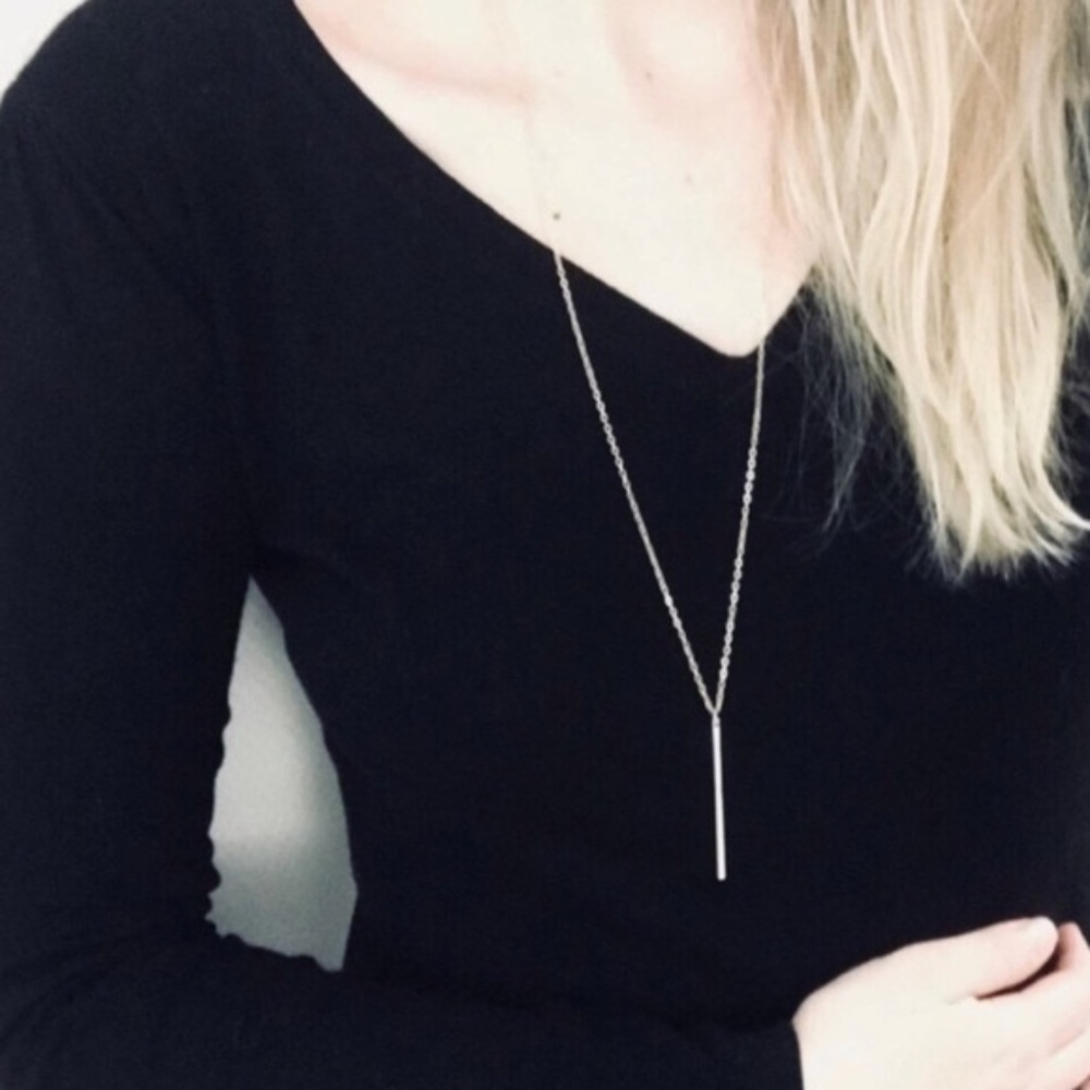 Classic Silver Bar Pendant Necklace